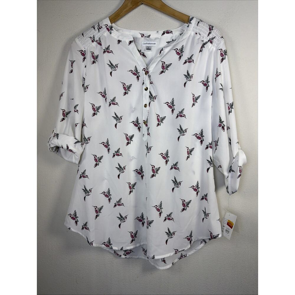 Croft & Barrow humming bird Large Blouse Shirt Top bohemian cottagecore NWT - Picture 2 of 13